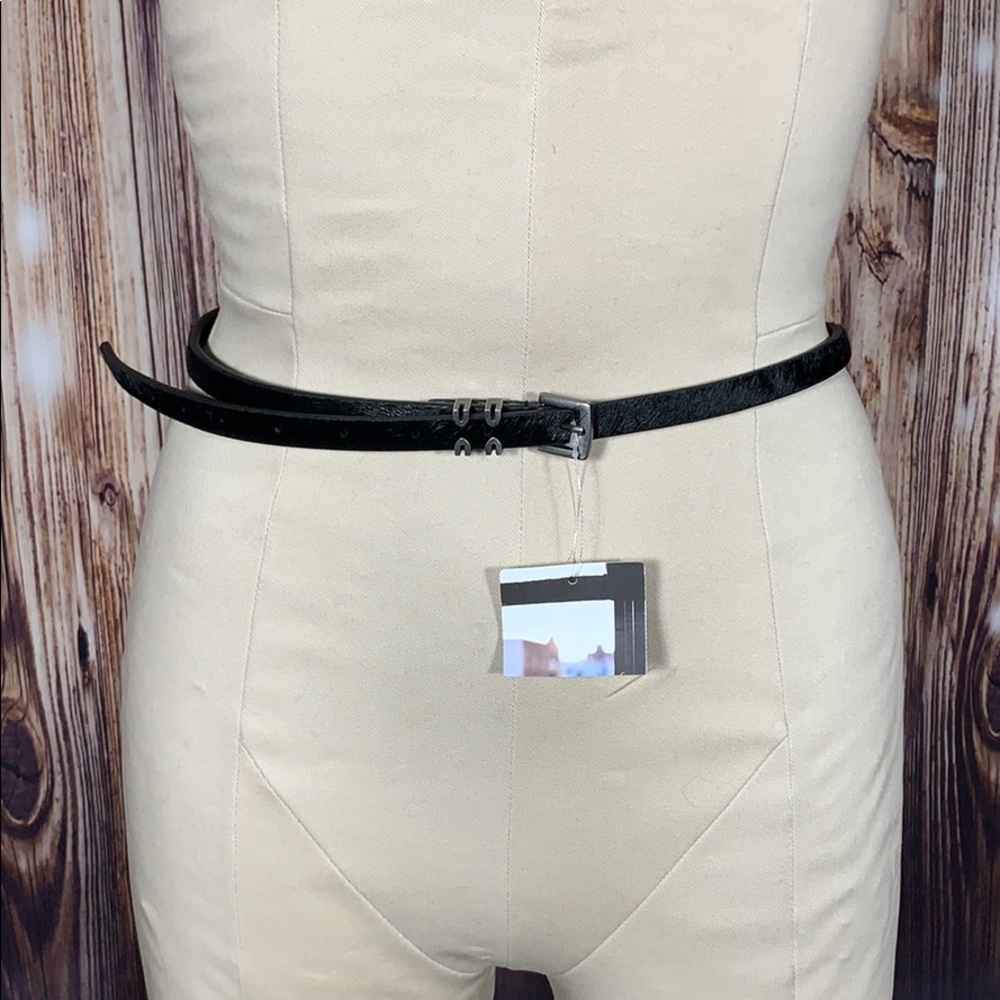 NWT Deena & Ozzy Black Leather Fur Belt M